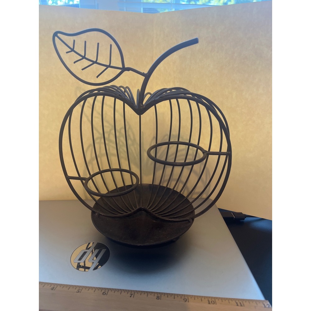 Vintage Metal Wire Apple Tea Light Candle Holder Rustic Brown Autumn Decor